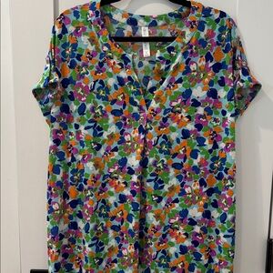 Colorful Floral V-Neck Blouse